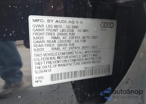 2017 Audi Q7 3.0T Premium z USA, uszkodzony, nr VIN WA1LAAF75HD001826